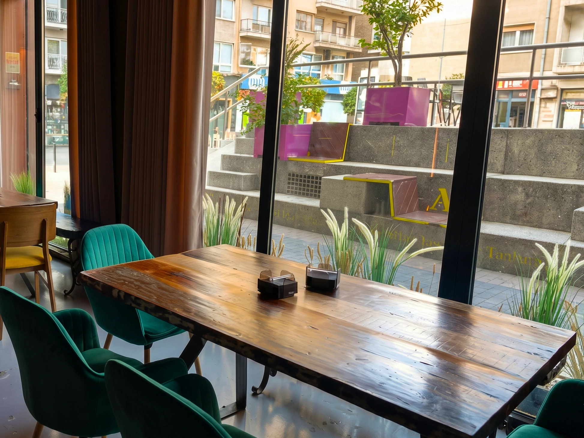 Vegetación enmarcando el interior del bar